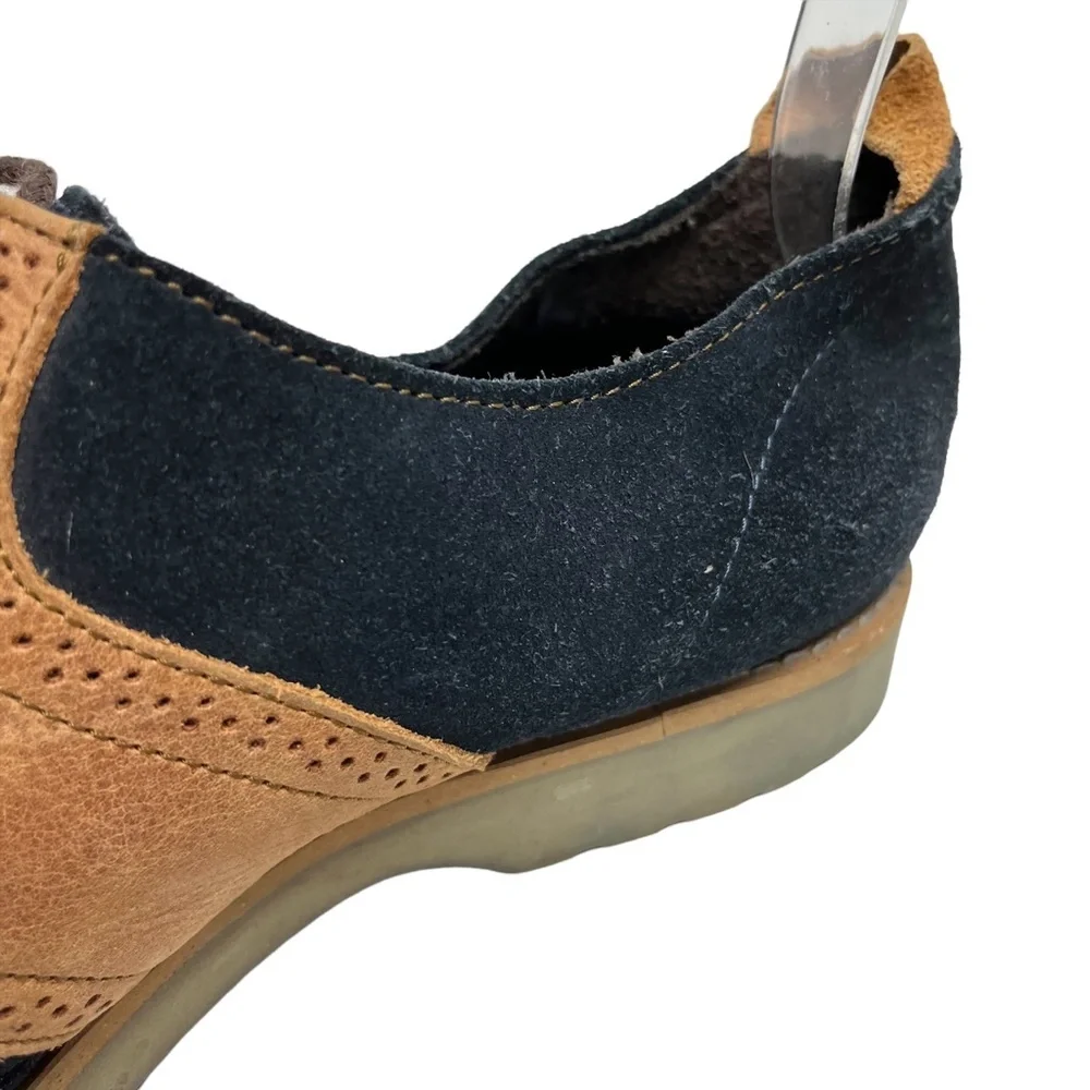 JD FISK Navy Blue Saddle Tan Genuine Leather Suede Dress Oxford shoes sz 11